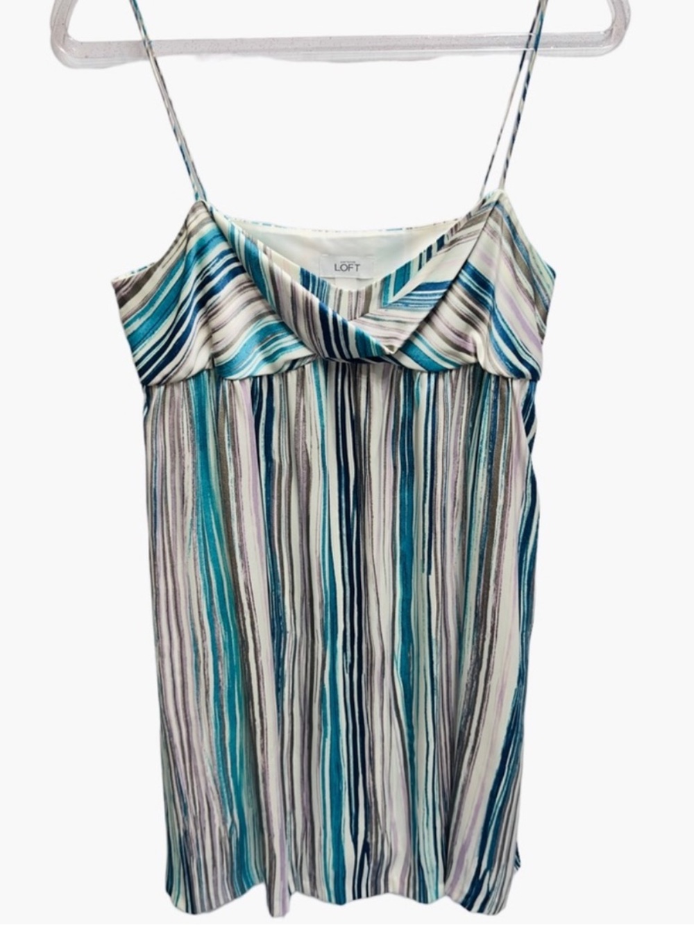 Tuxedo Satin Silky Knit Pinstripe Striped Drape Cowl Neck Mini Slip Dress